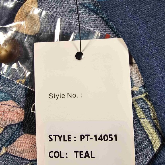 Papilliion Tropical Short Sleeve Top with Back Button Detail, Women's, Teal, NWT - Picture 4 of 6